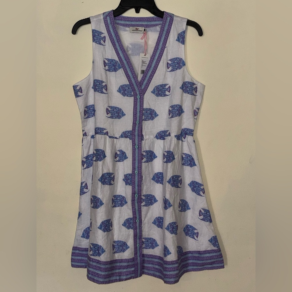 Vineyard Vines White Purple and Blue with Fish Pattern Dress